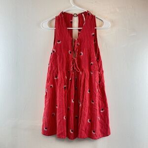 Free People Lovely Day Tunic Tank Top Red Floral Keyhole Size S Boho Festival